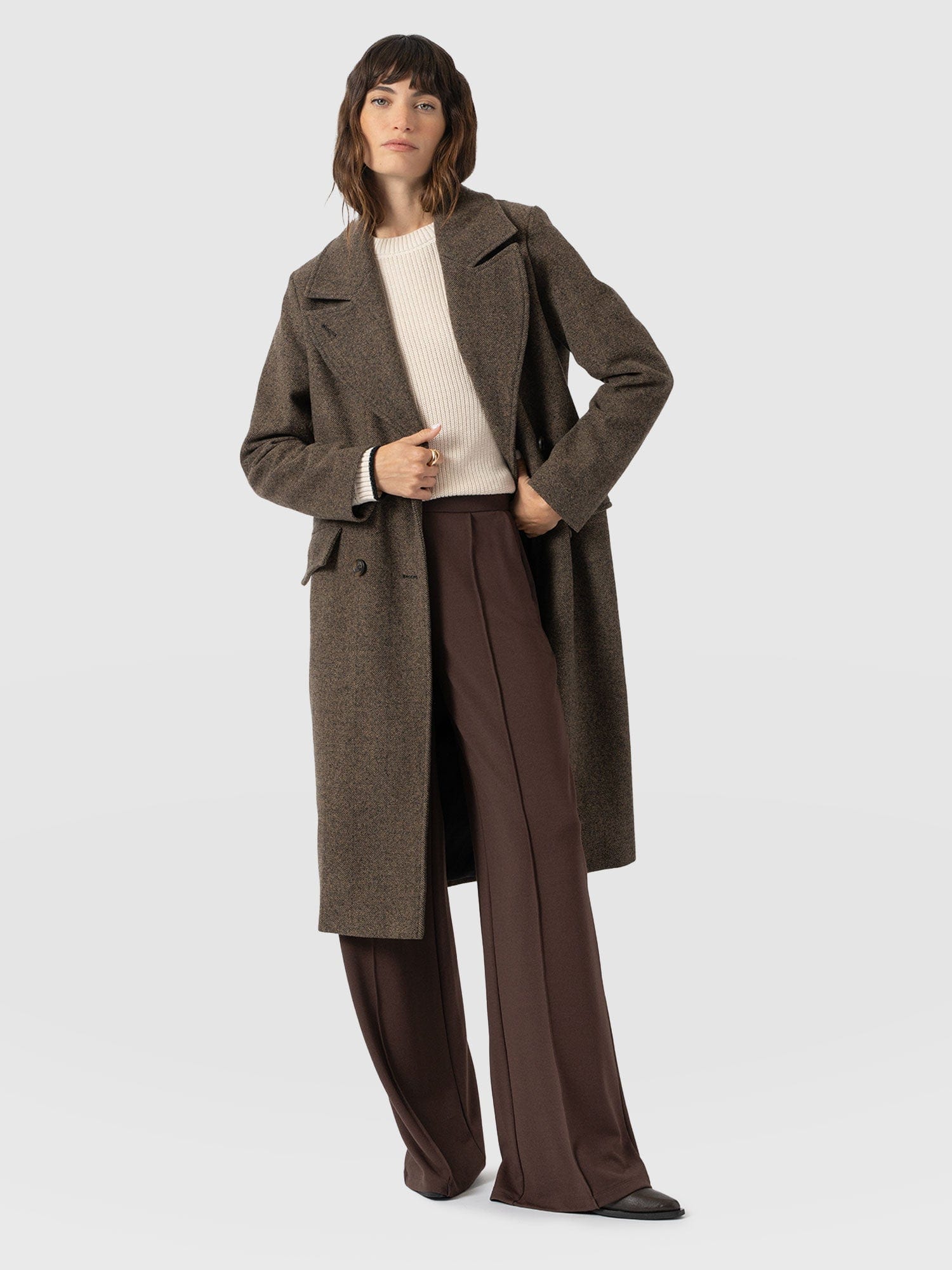 Hampton Coat - Brown Chevron - Women's Outerwears | Saint + Sofia® EU